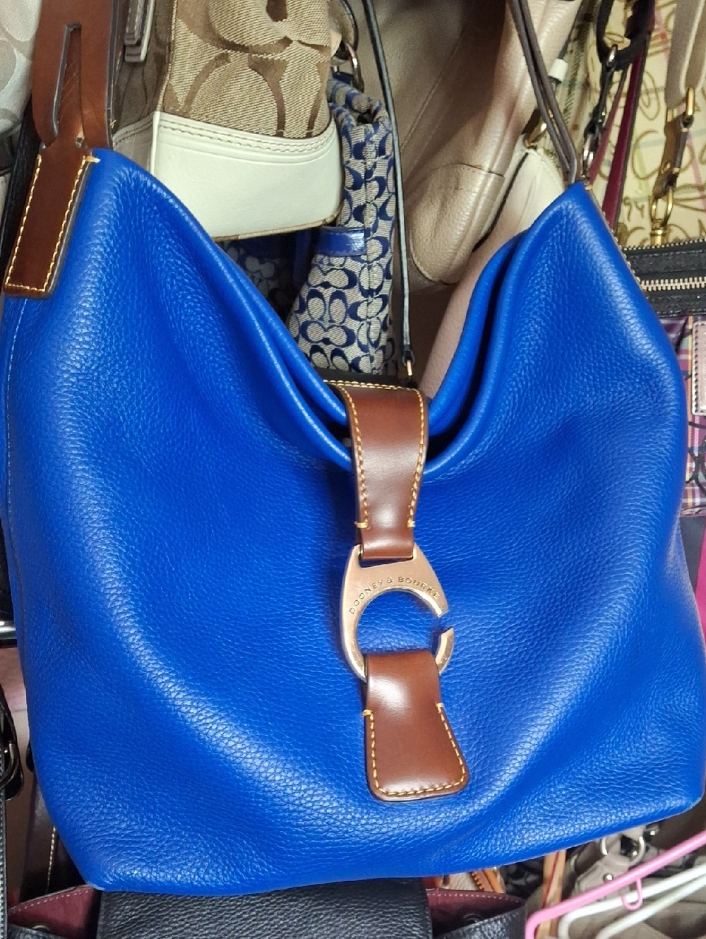 EUC DOONEY BOURKE BLUE LEATHER LARGE SATCHEL LONG STRAP